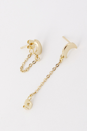 Crescent Moon Cutout Chain Connected Stud Earring 5DBF4